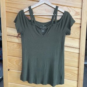 American Eagle Dark Green Ribbed Top Size Large